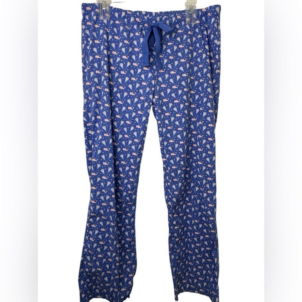 Vineyard Vines Womens Pajama Pants Cotton Purple Pink Lacrosse Whale Print